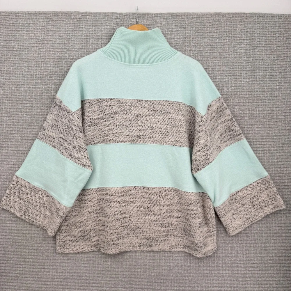 Daily Practice Mint Striped Mock Neck Wide Sleeve‎ Sweater Size M